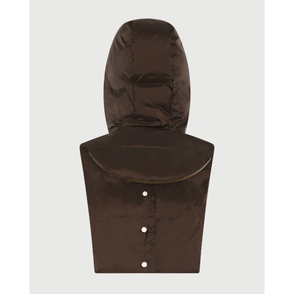 Yves Salomon Padded Hood Bib in Water-Repellent Technical Fabric in Brown | Hats | Coveti