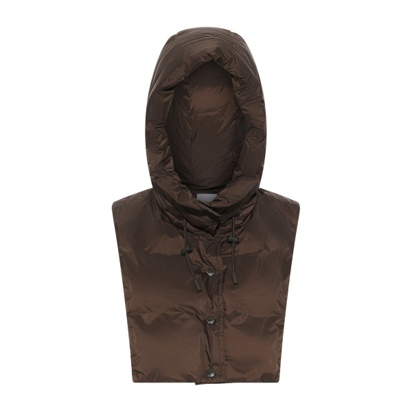 Yves Salomon Padded Hood Bib in Water-Repellent Technical Fabric in Brown | Women | Coveti