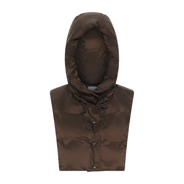 Yves Salomon Padded Hood Bib in Water-Repellent Technical Fabric in Brown | Women | Coveti