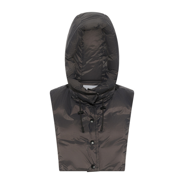 Yves Salomon Padded Hood Bib in Water-Repellent Technical Fabric in Charcoal | Women | Coveti