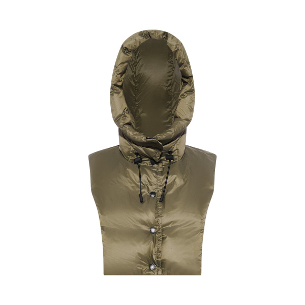 Yves Salomon Padded Hood Bib in Water-Repellent Technical Fabric in Khaki | Women | Coveti