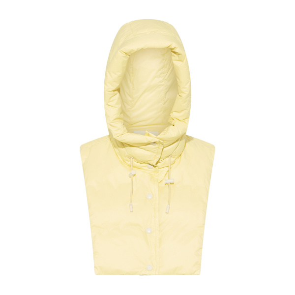 Yves Salomon Padded Hood Bib in Water-Repellent Technical Fabric in Pale Yellow | Women | Coveti