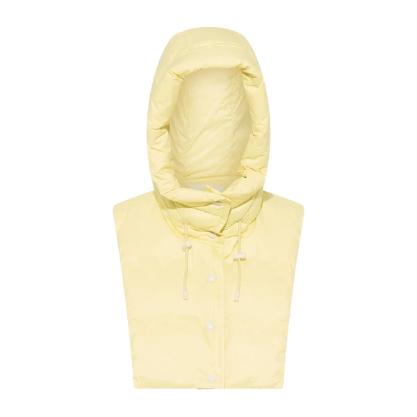 Yves Salomon Padded Hood Bib in Water-Repellent Technical Fabric in Pale Yellow | Women | Coveti