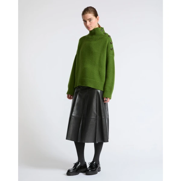 Yves Salomon Pleated Patent Lambskin Leather Skirt in Grey | Leather Skirts | Coveti