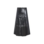 Yves Salomon Pleated Patent Lambskin Leather Skirt in Grey | Leather Skirts | Coveti