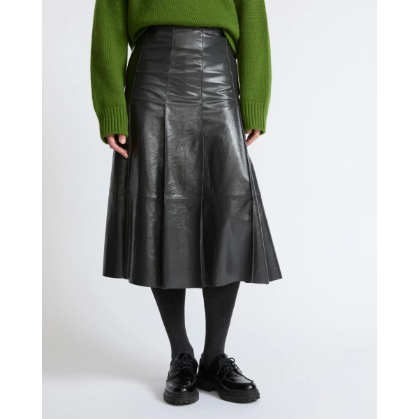 Yves Salomon Pleated Patent Lambskin Leather Skirt in Grey | Leather Skirts | Coveti