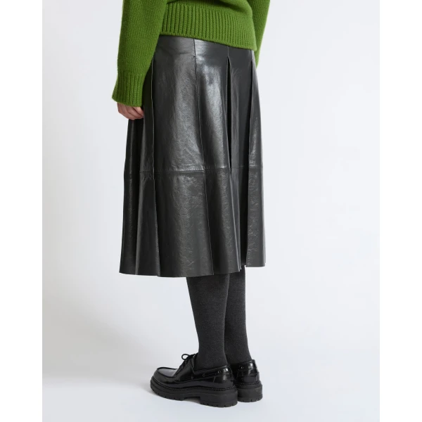 Yves Salomon Pleated Patent Lambskin Leather Skirt in Grey | Leather Skirts | Coveti