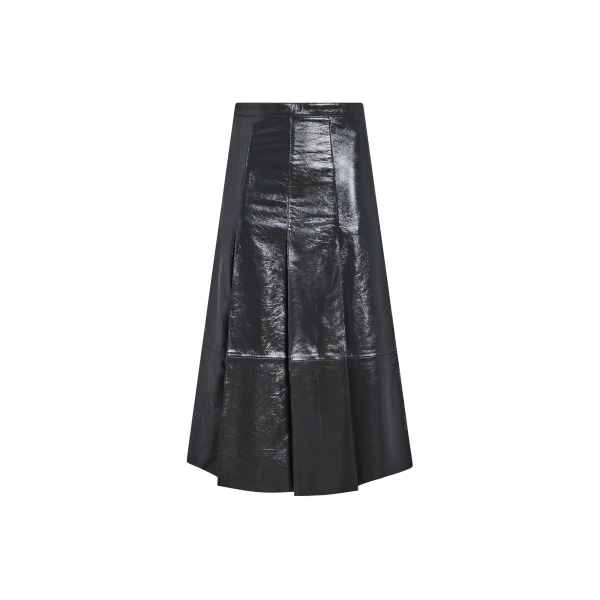 Pleated Patent Lambskin Leather Skirt in Grey