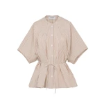 Yves Salomon Pleated Shirt in Striped Cotton Poplin in Palma Stripe | Women | Coveti