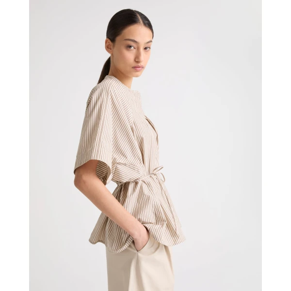 Yves Salomon Pleated Shirt in Striped Cotton Poplin in Palma Stripe | Shirts | Coveti