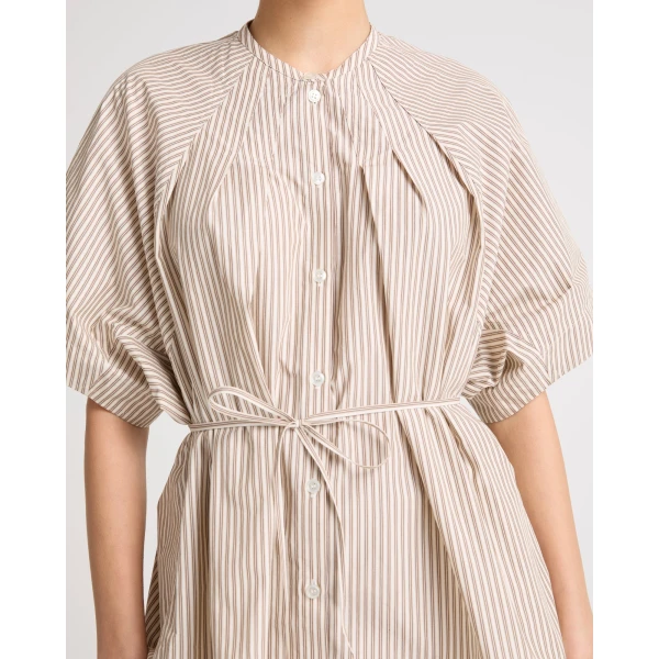 Yves Salomon Pleated Shirt in Striped Cotton Poplin in Palma Stripe | Shirts | Coveti
