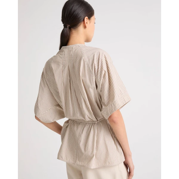 Yves Salomon Pleated Shirt in Striped Cotton Poplin in Palma Stripe | Shirts | Coveti