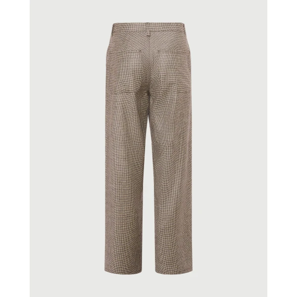 Yves Salomon Printed Loro Piana Wool and Cashmere Flannel Trousers in Beige Houndstooth | Men's Trousers | Coveti