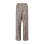 Yves Salomon Printed Loro Piana Wool and Cashmere Flannel Trousers in Beige Houndstooth | Pants | Coveti