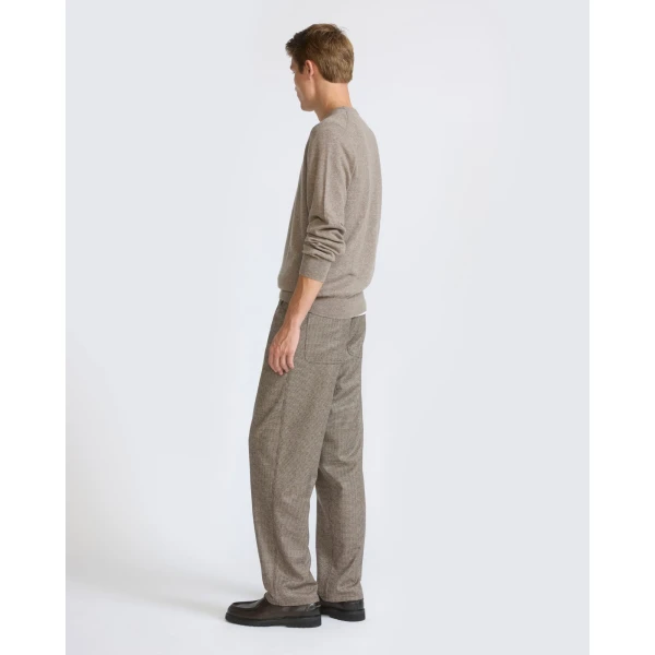 Yves Salomon Printed Loro Piana Wool and Cashmere Flannel Trousers in Beige Houndstooth | Men's Trousers | Coveti