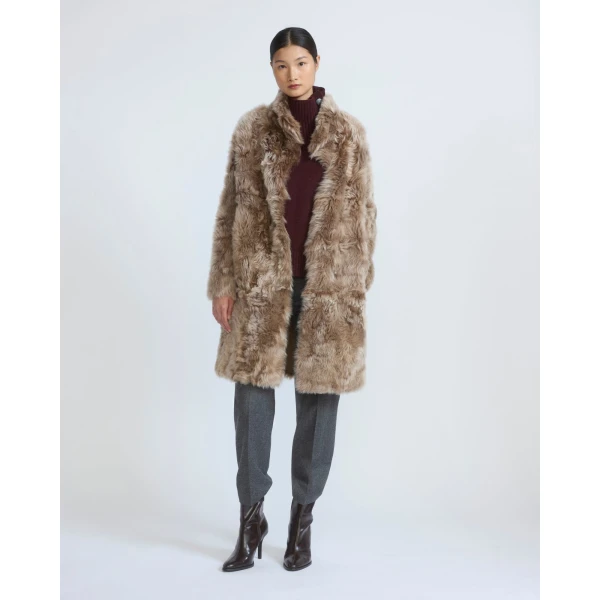 Yves Salomon Reversible Belted Coat in Toscana Lambskin in Camel | Shearling Coat | Coveti