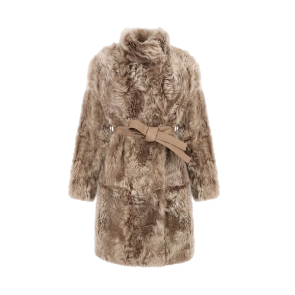 Yves Salomon Reversible Belted Coat in Toscana Lambskin in Camel | Women | Coveti