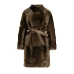 Yves Salomon Reversible Belted Coat in Toscana Lambskin in Khaki Green | Women | Coveti