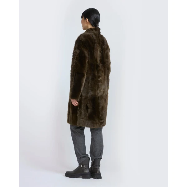 Yves Salomon Reversible Belted Coat in Toscana Lambskin in Khaki Green | Shearling Coat | Coveti