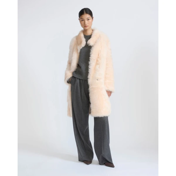 Yves Salomon Reversible Belted Coat in Toscana Lambskin in Pink | Shearling Coat | Coveti