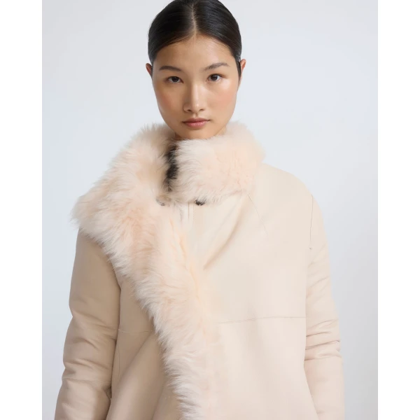 Yves Salomon Reversible Belted Coat in Toscana Lambskin in Pink | Shearling Coat | Coveti