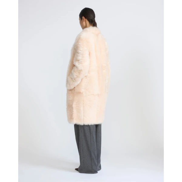 Yves Salomon Reversible Belted Coat in Toscana Lambskin in Pink | Shearling Coat | Coveti
