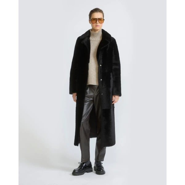 Yves Salomon Reversible Belted Long Shearling Coat in Brown | Shearling Coat | Coveti