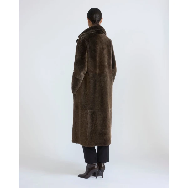Yves Salomon Reversible Belted Long Shearling Coat in Brown | Shearling Coat | Coveti