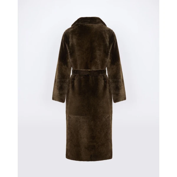 Yves Salomon Reversible Belted Long Shearling Coat in Brown | Shearling Coat | Coveti