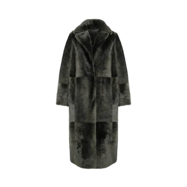 Yves Salomon Reversible Belted Long Shearling Coat in Dark Green | Women | Coveti