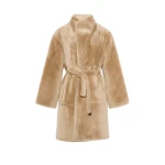 Yves Salomon Reversible Coat in Stiff Merino Lamb Shearling in Beige | Shearling Coat | Coveti