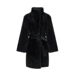 Yves Salomon Reversible Combed Lambskin Shearling Coat in Black | Shearling Coat | Coveti