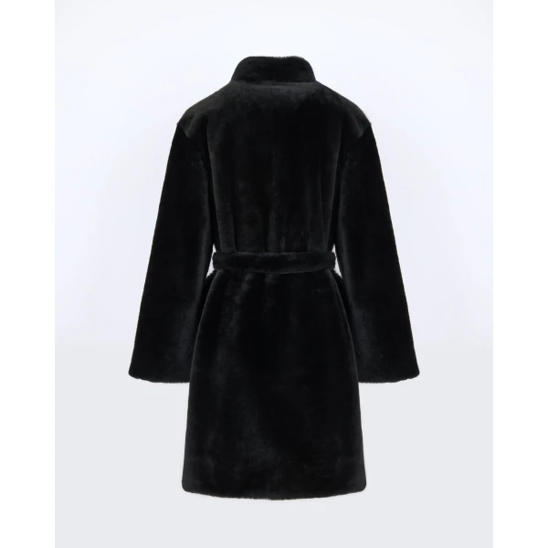 Yves Salomon Reversible Combed Lambskin Shearling Coat in Black | Shearling Coat | Coveti