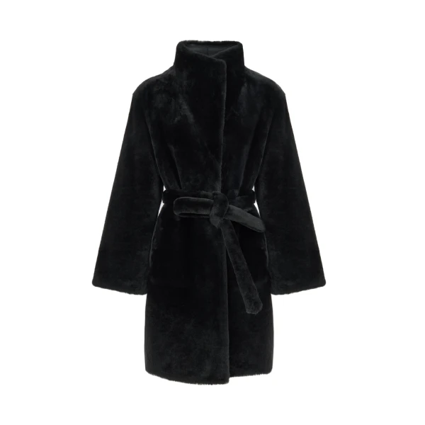 Reversible Combed Lambskin Shearling Coat in Black