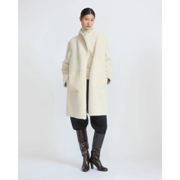 Yves Salomon Reversible Combed Lambskin Shearling Coat in White | Shearling Coat | Coveti