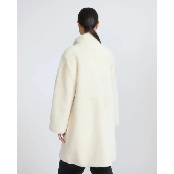 Yves Salomon Reversible Combed Lambskin Shearling Coat in White | Shearling Coat | Coveti