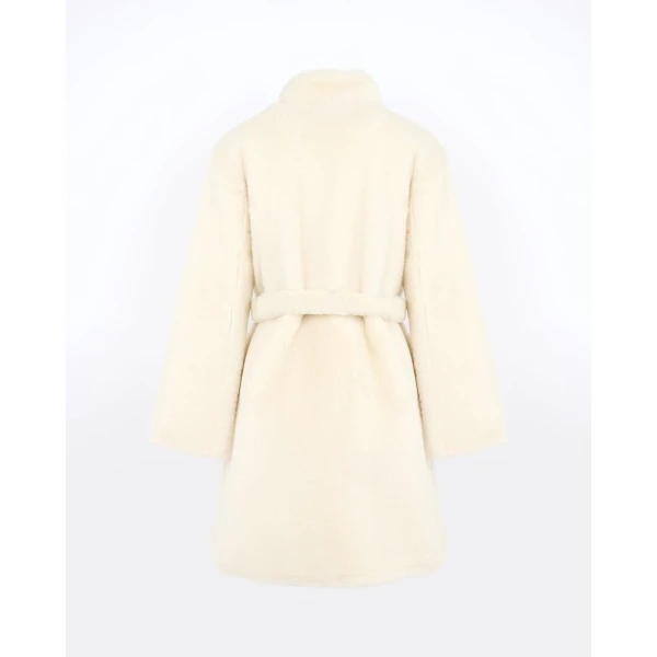 Yves Salomon Reversible Combed Lambskin Shearling Coat in White | Shearling Coat | Coveti