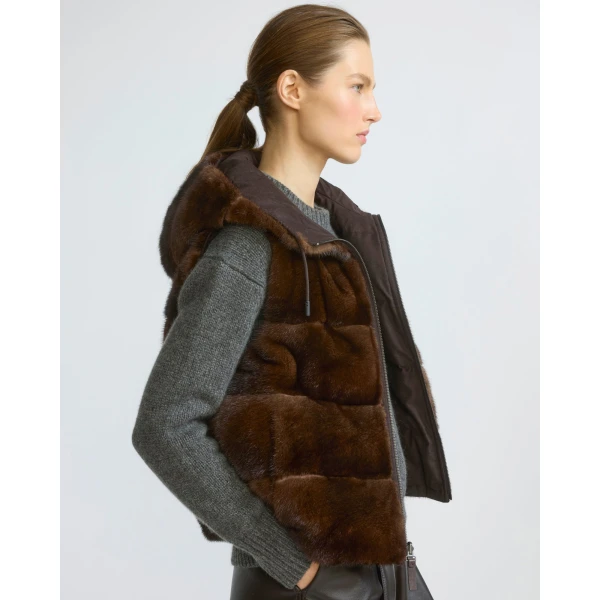 Yves Salomon Reversible Flannel and Mink Fur Sleeveless Gilet in Brown | Vests | Coveti