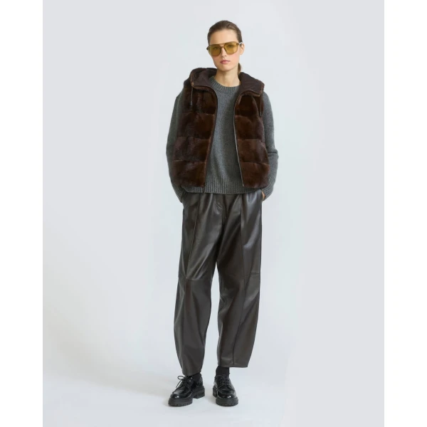 Yves Salomon Reversible Flannel and Mink Fur Sleeveless Gilet in Brown | Vests | Coveti