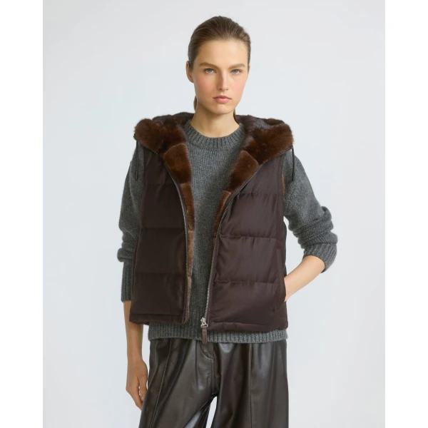 Yves Salomon Reversible Flannel and Mink Fur Sleeveless Gilet in Brown | Vests | Coveti