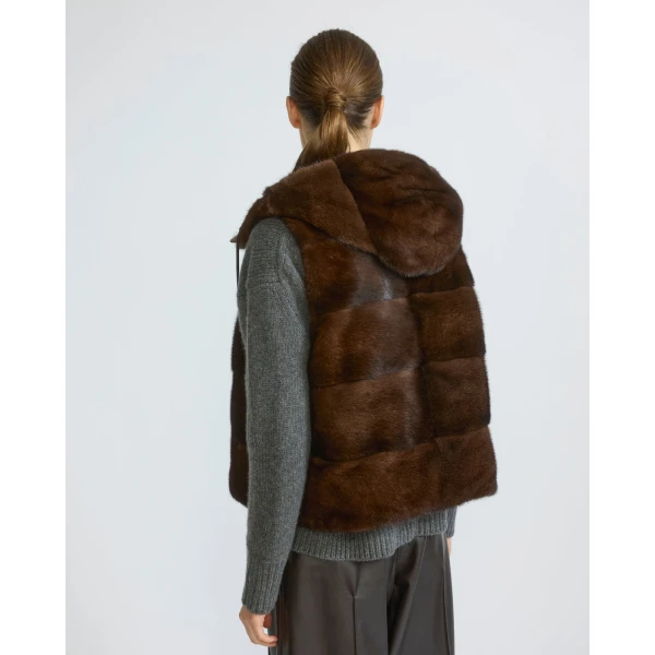 Yves Salomon Reversible Flannel and Mink Fur Sleeveless Gilet in Brown | Vests | Coveti