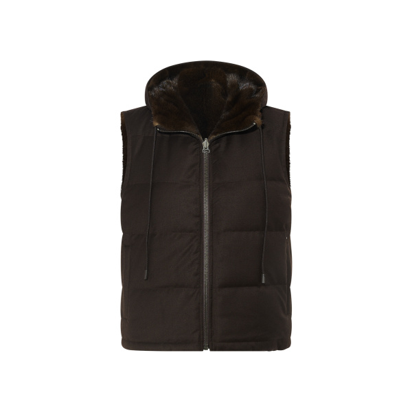 Yves Salomon Reversible Flannel and Mink Fur Sleeveless Gilet in Brown | Vests | Coveti
