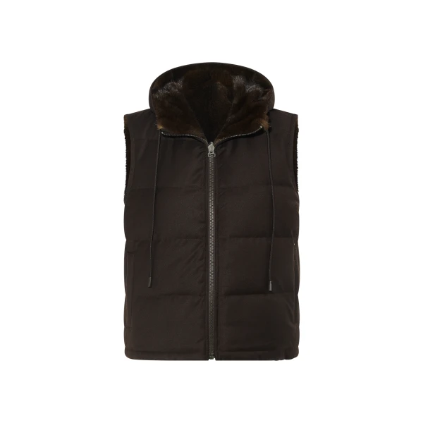 Yves Salomon Reversible Flannel and Mink Fur Sleeveless Gilet in Brown | Vests | Coveti