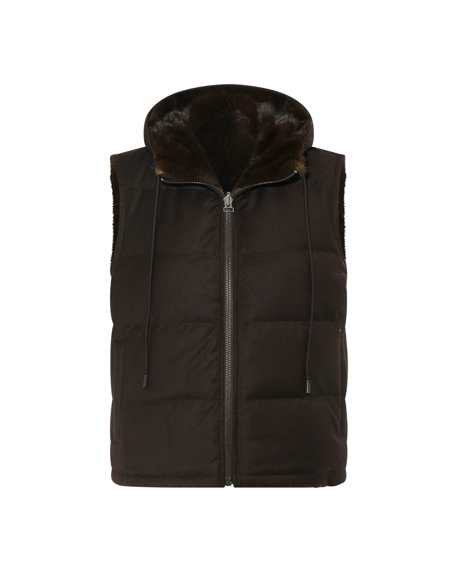 Yves Salomon Reversible Flannel and Mink Fur Sleeveless Gilet in Brown Yves Salomon Reversible Flannel and Mink Fur Sleeveless Gilet in Brown | Vests | Coveti