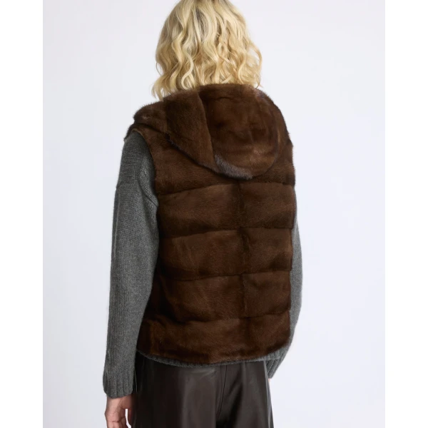 Yves Salomon Reversible Flannel and Mink Fur Sleeveless Gilet in Camel | Vests | Coveti