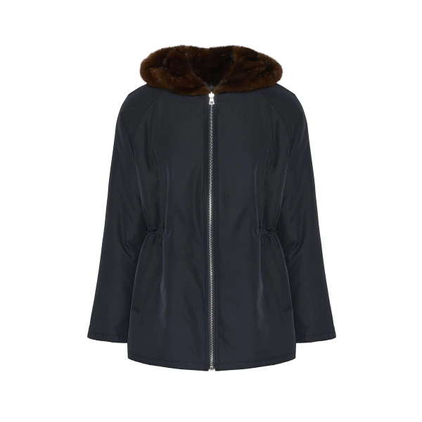Reversible Hooded Mink Fur Blouson in Navy