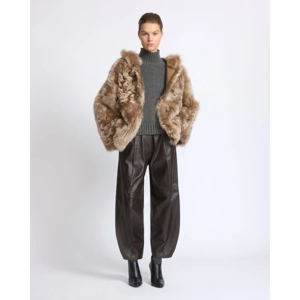 Yves Salomon Reversible Hooded Toscana Lambskin Shearling Jacket in Camel | Shearling Jackets | Coveti