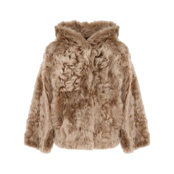 Yves Salomon Reversible Hooded Toscana Lambskin Shearling Jacket in Camel | Shearling Jackets | Coveti