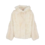 Yves Salomon Reversible Hooded Toscana Lambskin Shearling Jacket in White | Shearling Jackets | Coveti