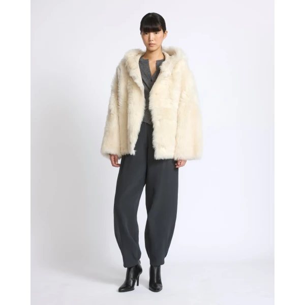 Yves Salomon Reversible Hooded Toscana Lambskin Shearling Jacket in White | Shearling Jackets | Coveti